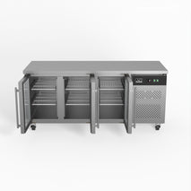 Three Door Commercial Glass Door Worktop / Under Bench Display Fridge 700mm Depth
