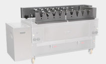 Gresilva horizontal Mega multifuction gas grill on base with auto fill water bath feed. Full fixed grid grill / fixed grid combination grill / combination spit rotisserie grill.