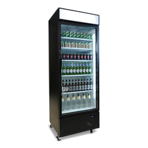 Upright Display Fridge - 659L - 1 Door - Flat Glass -  LED  - Lightbox - Black