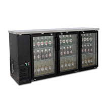 Three Door Commercial Glass Door Bar Fridge with Stainless Steel Counter