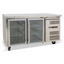 Two Door Commercial Glass Door Worktop / Under Bench Display Fridge 700mm Depth