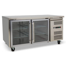 Two Door Commercial Glass Door Worktop / Under Bench Display Fridge 800mm Depth