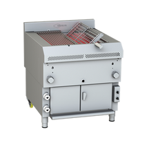 Gresilva horizontal multifuction gas grill on base with auto fill water bath feed. Combination fixed and rotating grill with a maximum grilling area of 622mm x 737mm