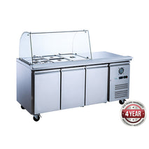 FED-X Three Door Salad Prep Fridge with Curve Glass Top - XTHP3100SALGC