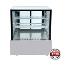 SSU90-2XB Black Trim Square Glass Cake Display 2 Shelves 900x700x1100