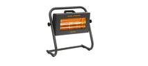 VARMATEC Revolving floor model single waterproof infrared heater on directable stand with handle.