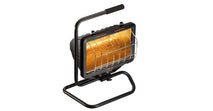 VARMATEC Revolving Floor Model single waterproof infrared Heater with handle and heat resistant safety glass.