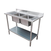 Economic 304 Grade SS Centre Double Sink Bench 1200x600x900 with two 400x400x250 sinks  1200-6-DSBC