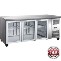 GN3100TNG 3 Glass Door Gastronorm Bench Fridge