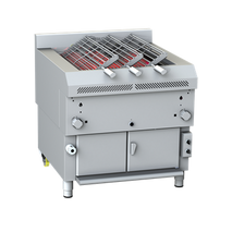 Gresilva horizontal 3 position compact rotisserie gas grill on base with auto fill water bath feed. Cook up to 3 spits at anyone time.